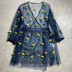 新品タグ付き定価68,000円◆MUVEIL◆透け素材 シアー 立体チューリップ フラワー刺繍 ワンピース◆ミュベール 未
