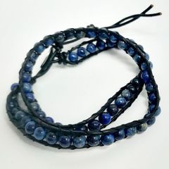 天然石 ソーダライト 本革 2連 ラップ ブレスレット ラップブレスレット 天然石ブレスレット パワーストーン AUULA jewelry 122439