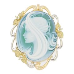 0.33ct/作家付・ペンダントヘッド ブローチ 女性像モチーフ・カメオ シェル・ストーン・ピンタック/K18/750×Pt900-5:5-6.0g【♀】【S】【レディース】★■555710【中古】