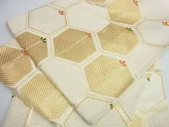 平和屋着物■六通柄袋帯　亀甲花文　金糸　逸品　tw3951