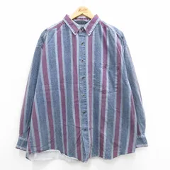 XL/古着 長袖 シャツ メンズ 90s 大きいサイズ コットン ボタンダウン エンジ系他 ストライプ 24may20 中古 トップス