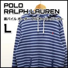 ポロラルフローレン 裏パイル ボーダー プルオーバーパーカー L メンズ 古着