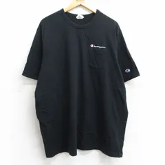 XL/古着 チャンピオン champion 半袖 ブランド Tシャツ メンズ ワンポイントロゴ 胸ポケット付き 大きいサイズ コットン クルーネック 黒 