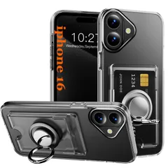 【在庫セール】シリコン クリア スマホケース スタンド機能 アイフォン16 保護カバー 耐衝撃 耐久 リング付き カード収納 滑り止め 透明 ケース （クリア） 16 iPhone
