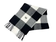 FRED PERRY (フレッドペリー) イギリス製 チェック マフラー ワンポイント刺しゅう ブラック×ホワイト ウィメンズ/028