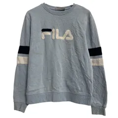 FILA ロゴスウェット トレーナー M ライトブルー ネイビー ホワイト フィラ プルオーバー 裏起毛 古着卸 アメリカ仕入 a701-6539