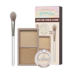 新品 ETUDE [エチュード公式] コントゥアパウダー ブライトナーセット ニュートラル シェーディング ノーズシャドウ フェイスシャドウ ハイライター ハイライト ブラシ付 ナチュラルな仕上がり 中顔面短縮 簡単 初心者にも 1個 (x 1)
