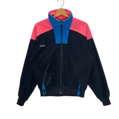 Columbia コロンビア ヴィンテージ フリースジャケット ブルゾン マルチカラー レディース ライトアウター マレーシア製 WOMEN Lサイズ ブラック ピンク ブルー