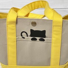 【可愛い！】猫ポケットのショルダーバッグ(イエロー)