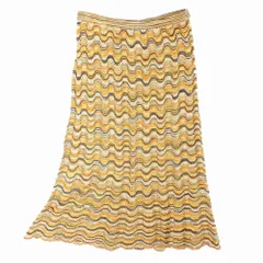 Vintage MISSONI ミッソーニ 総柄 ウェーブ柄 スカート ギャザー ひざ丈 リネン混 イタリア製 44 L オレンジ レディース 【中古】のサムネイル