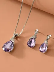 ジュエリー レディース セット ラインストーン 水滴 ペンダントネックレス & スタッドピアス