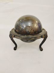 F.B. ROGERS SILVER CO.  273 ビンテージ キャビアディッシュ フタ動きます 猫足 銀メッキ ガラス皿付 エフビーロジャーズ アンティーク ビンテージ