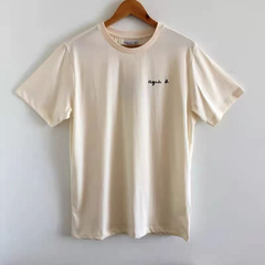 【在庫セール】agnes b. アニエスベー ロゴ 半袖 Tシャツ シンプル無地 カジュアル レディース クルーネック 綿 半袖 Tシャツ ベージュ