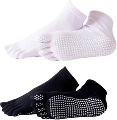 Copeflap ヨガソックス 5本指 ピラティス 靴下 滑り止め 2足セット レディース(ブラックとライトピンク,  Free Size)