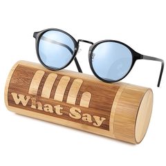 [What Say] FASHION OUTDOOR UV400 偏光レンズ クラシック フレーム カラーレンズ ミラーレンズ サングラス クリアレンズ 伊達眼鏡 (ライトブルー（偏光）/クロ)のサムネイル