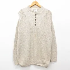 L/古着 エディーバウアー 長袖 セーター メンズ 90s コットン ヘンリーネック ベージュ カーキ 24sep24 中古 ニット トップス