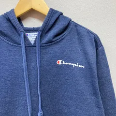 古着　L　champion　チャンピオン　ロゴ　スウェット　パーカー　フーディー　紺　霜降り