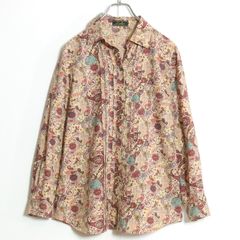 【美品】Iレリアン★大人フェミニン♪ブラウス シャツ サイズ9 ベージュ系 ペイズリー柄♪z14316
