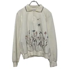 Alfred dunner プリント スウェット トレーナー レディース M ホワイト ハーフジップ 古着卸 アメリカ仕入 a609-6000