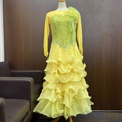 社交ダンス用ワンピースドレス ゴールドカラー 長袖 S〜Mサイズ日本製