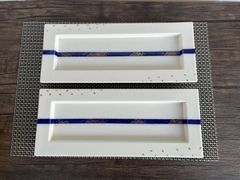 パール二方金彩ブルー帯青海波ﾘﾑ付長角皿・2枚セット