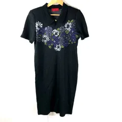 ロベルタディカメリーノ Roberta di Camerino ワンピース 花柄 半袖 襟付き 金ボタン 肩パット 黒 40サイズ 2025040200232