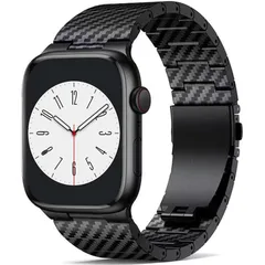 カーボン風 Apple Watch 用 バンド アップルウォッチ バンド 軽量 触り心地良い バネ棒付き コマでサイズ調整可能 Watch Series ９ 8 7 6 5 4 3 2 1 SE 対応 49mm 45mm 44mm 42mm 41m