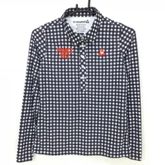 ★特価★【超美品】ルコック 長袖ポロシャツ ネイビー×白 チェック柄 ロゴ刺しゅう レディース M ゴルフウェア le coq sportif