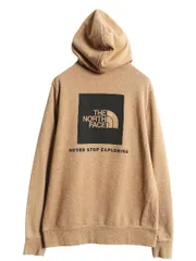 【お得なクーポン配布中!】 ノースフェイス 両面 プリント スウェット フード パーカー メンズ M / 古着 プルオーバー トレーナー アウトドア 裏起毛 ボックスロゴ 茶