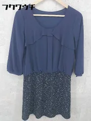 ◇ ViS ビス 切り替え 長袖 膝丈 ワンピース Mサイズ ネイビー レディース  【1002800338610】