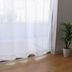 【レースカーテン】無地　シンプル　ホワイト　巾100cm×176cm 2枚組