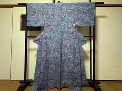 着物 小紋 正絹 / 青色系 / やまと誂製 オリジナルきもの きものやまと 身丈約160cm 裄丈67cm 袖幅48cm 後幅30.5cm 前幅25.5cm TCS着物 W13のサムネイル