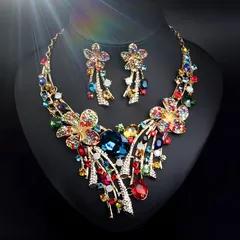 豪華ネックレス ピアススセットマルチカラー 高見え 演奏会 大ぶり イベント