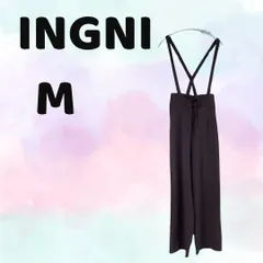 a297 【 INGNI 】イング サスペンダー ワイドパンツ (M) あずき色 バーガンディー 2way ウエストゴム オフィスカジュアル 春 夏 秋 重ね着