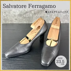 【ケア済/清潔なリユース靴】S168 Salvatore Ferragamo サルヴァトーレフェラガモ スクエアトゥ ハイヒール パンプス ガンメタ(ディープシルバー/ブラック) 23.5cm