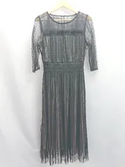 ◇ ⊂ DRESS+ ドレスプラス レース 七分袖 ロング ワンピース サイズL ブラック レディース E  【1503310011869】