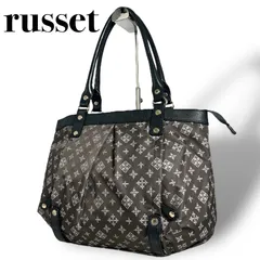 【良品】russet ラシット トートバッグ レディース 黒の牛革  グレー ナイロン モノグラム 総柄 肩掛け 5120