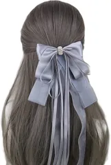 A'sTool リボン 髪飾り 大きめリボン バレッタ ヘアアクセサリー ゴスロリ ロリータ レース( シルバーグレー)