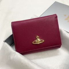 新品  美品 Vivienne Westwood ヴィヴィアンウエストウッド クロスグレインレザー　財布  カード入れ　小銭入れ　気質 女性レディース　可愛いウォレット　金入れ　折りたたみ財布　13106　ウインレッド　三つ折りたたみ財布