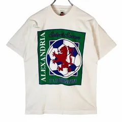 90sUSA製フルーツオブザルームFruit of the loom半袖Tシャツsoccerサッカー袖シングルステッチALEXANDRIA白ホワイト緑グリーン赤レッド青ブルー動物ライオンアニマルvintageヴィンテージ40621