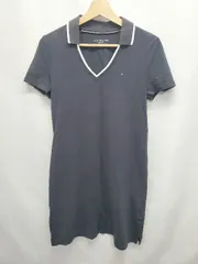 ◇ Θ TOMMY HILFIGER トミーヒルフィガー Vネック 半袖 膝丈 ワンピース サイズS ネイビー レディース E  【1507100013903】