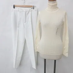 ユニクロ UNIQLO ジーユー GU ニット パンツ 2枚セット セーター 長袖 タートルネック テーパード ロング丈 ストレッチ 白 ホワイト M