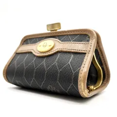 ✨良品✨ Christian Dior クリスチャンディオール コインケース 小銭入れ がまぐち ハニカム柄 総柄 ゴールド金具 ロゴプレート PVC レザー 革 ブラック 黒色 ブラウン 茶色 ヴィンテージ ユニセックス 男女兼用 メンズ レディース