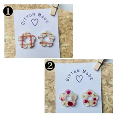 【No.133】ハンドメイドピアス フラワー チェック 花