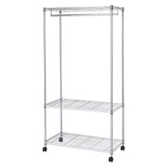 ハンガーラック 幅90×奥行46×高さ179.5cm ワードローブ 全体耐荷重240kg 3段 頑丈 キャスター付き 幅90 防錆加工 ポール径25mmパーツ対応 メタルルミナスラック 業務用 ルミナス互換 洋服 衣類収納 ドウシシャ EL25-90183
