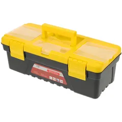 Angoily ツールボックス 工具箱 工具ケース 収納ケース 取っ手付 車載 プラスチック 収納ボックス 大容量 修理 工具 ボックス 小物収納ケース (12 インチ・ランダムな黒と黄色のハンドル)