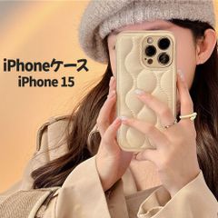 iPhoneケース iPhone 15 ケース アイボリーブラウン キルティング