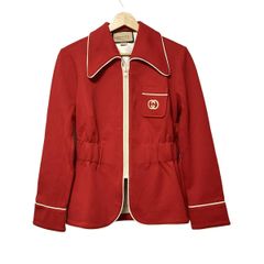 GUCCI(グッチ) ブルゾン サイズS レディース新品同様  - 653411 レッド×白 長袖/秋/冬