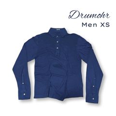 Drumohr ドルモア 長袖 ポロシャツ size XS ネイビー 無地 コットン メンズ ビジネス イタリア製