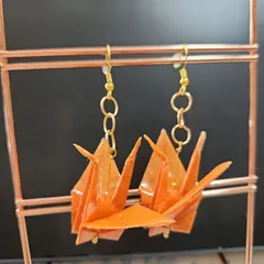 ✜ハンドメイド✜ ピアス 和紙 鶴 レジン 加工 ステンレス